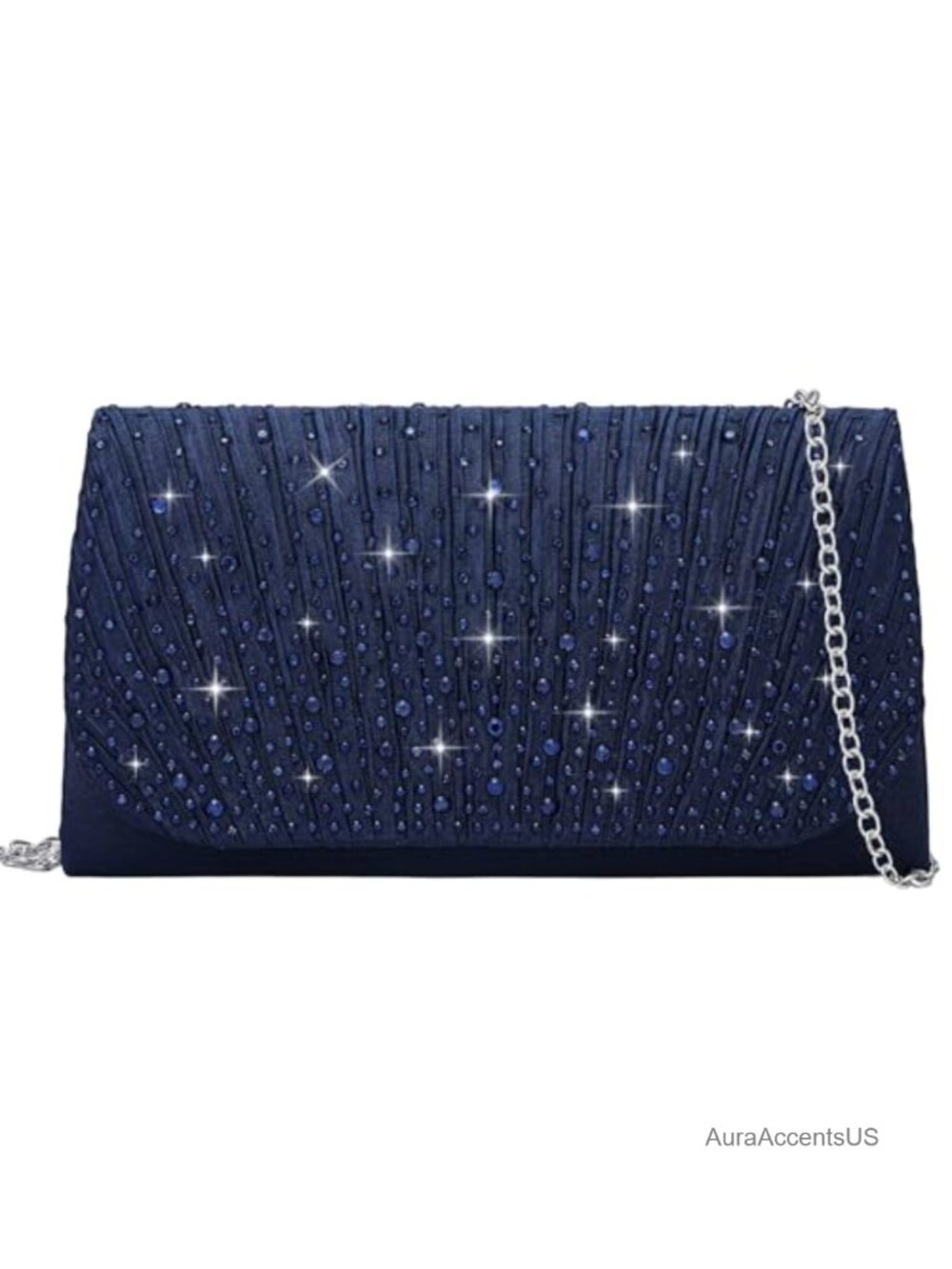 Glitter Rhinestone Envelope Clutch Evening Bag with Chain Strap